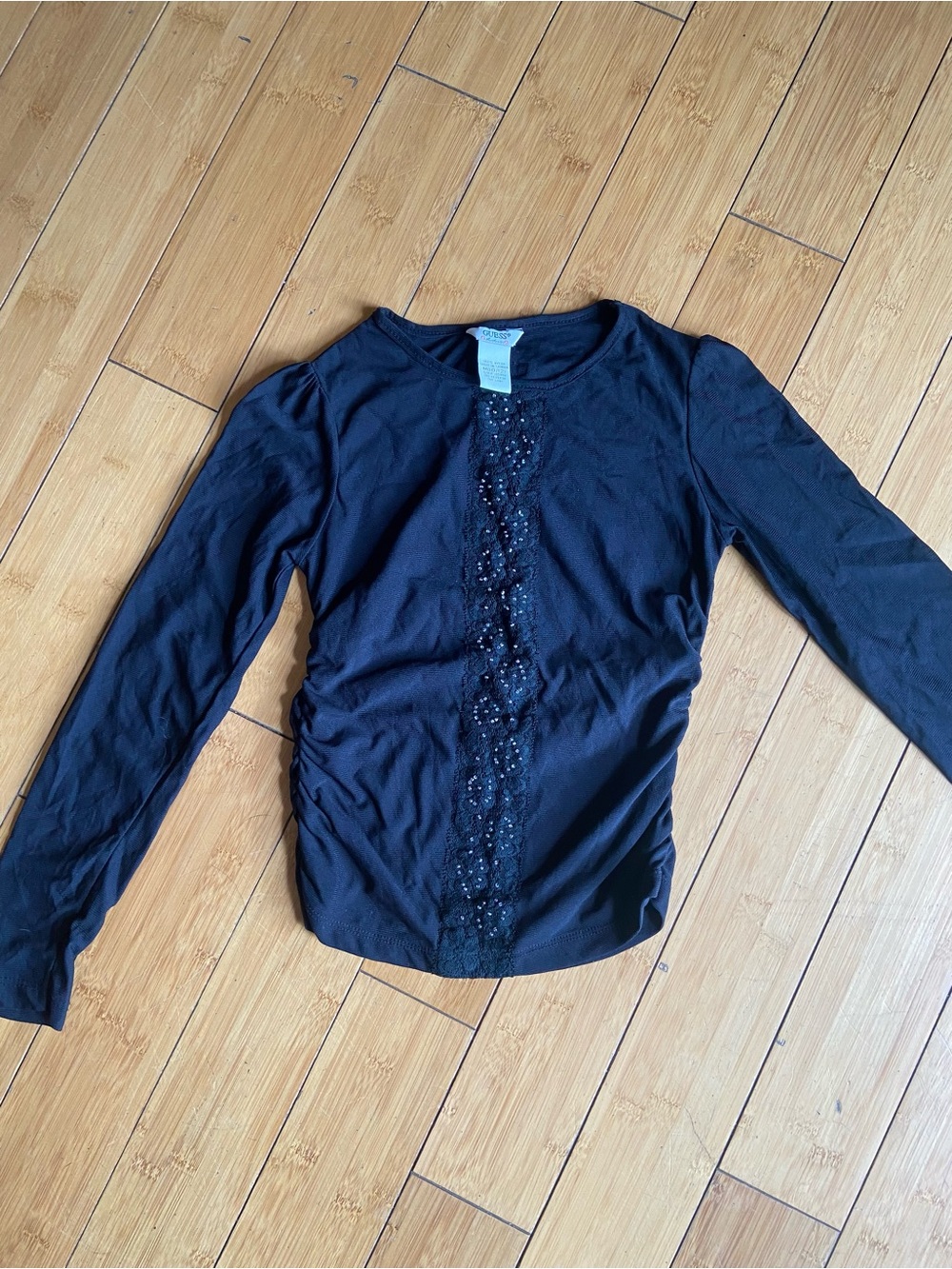 Vintage Guess Black Long Sleeve Beaded Center Front Top